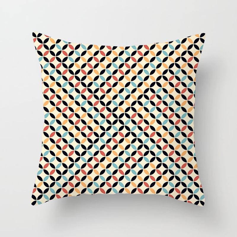New Color-blocking Geometric Pillow Case, Peach Leather Velvet Cushion Sofa Cushion Cover, Splicing Living Room