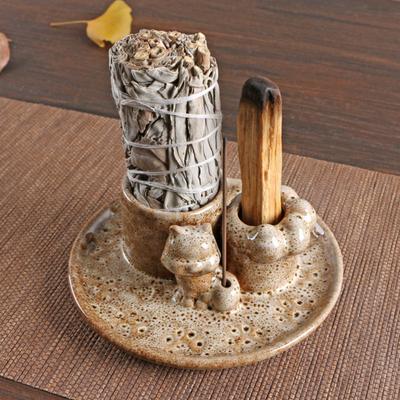 Palo Santo Holder 4-in-1 Incense Burner Candle Holder Ceramic Incense Holder Ash Catcher Tray for Meditation Yoga Room Bedroom