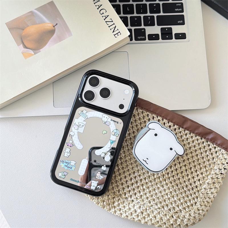 

Cute Big Head Puppy Magnetic Mirror Case for iPhone 17, 16 Pro Max, 15, 14 iPhone 17 Pro Max