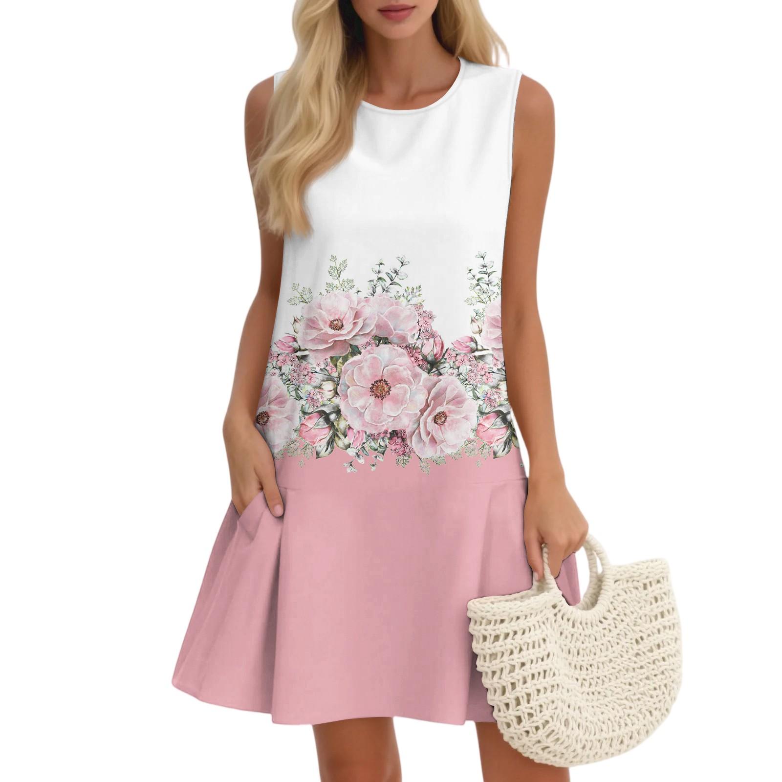 

Женский повседневный модный дышащий жилет с круглым вырезом, цветочное праздничное платье с карманами XL арбуз красный