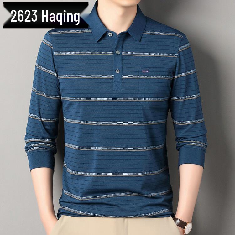 Men's Striped Autumn Cotton Polo - Long Sleeve, Turn-Down Collar, Breathable, Casual Business Shirt