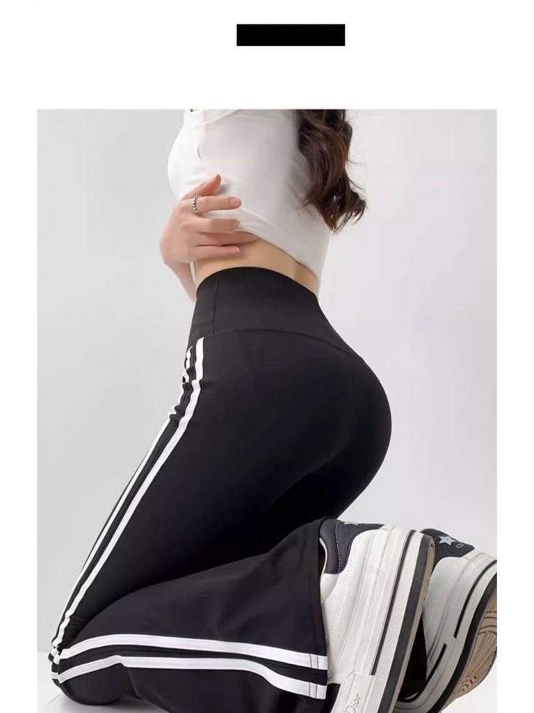 Women's Striped Black Micro-Flare High-Waist Slimming Bell Bottoms - Plus Size, Extra Long, 2026 Spring Collection