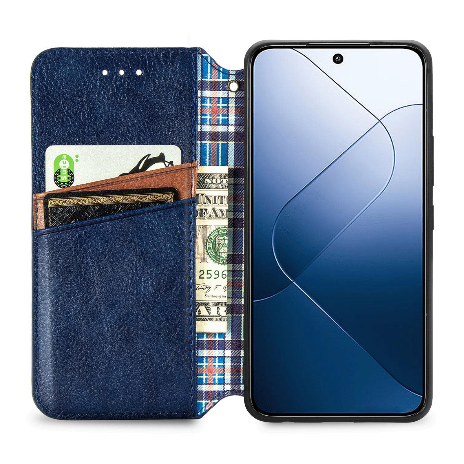 

For Xiaomi 14T PU Leather Case Rhombus Imprint Wallet Stand Phone Cover Green