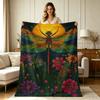 All Season Flannel Blanket Dragonfly Floral Moon Night Print Soft Warm Throw Blanket for Couch Sofa Living Room Bedroom Office Home Decor