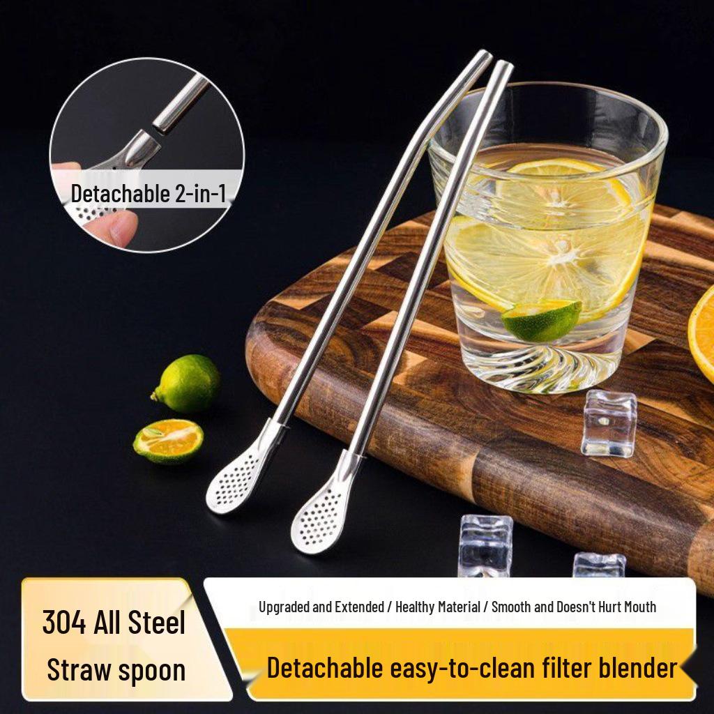 Detachable 304 Stainless Steel Straw & Stirring Spoon with Yerba Mate Filter