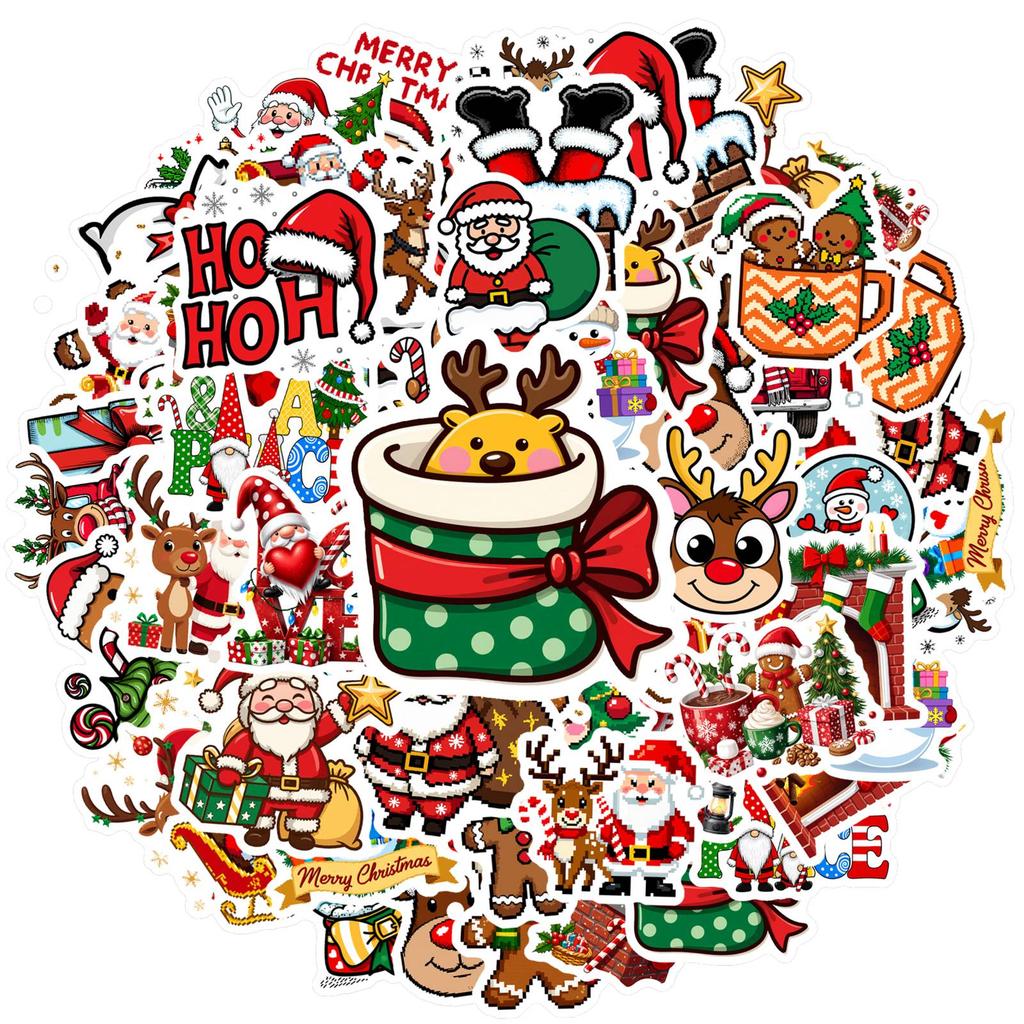 1set Merry Christmas Cartoon Stickers Cute Xmas Tree Santa Claus Elk Stationery Sticker Xmas Graffiti Decals For Luggage Laptop