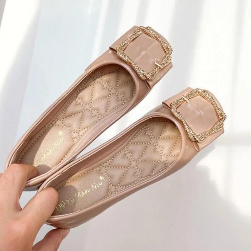 Fashion Low Heel Elegant Shoes for Women Party Moccasins Leather Casual Black Woman Flats Young Cheap Clearance Lastest Fashionable Chic