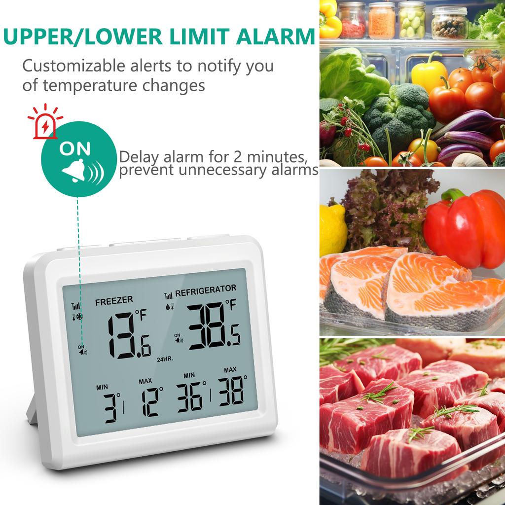Digital Refrigerator Thermometer Wireless Freezer Thermometer Fridge Temperature Monitor with 2 Sensor