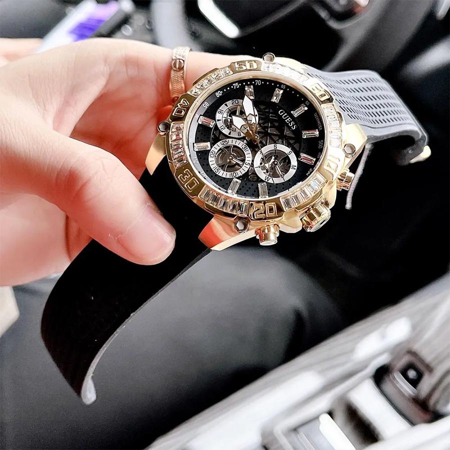 Guess Hodinky Mužské Guess Multifunkčné Quartz Hodinky - Zlatý Nerezový Remienok, Kryštálový Trendy Ciferník, Módne Hodinky pre Mužov