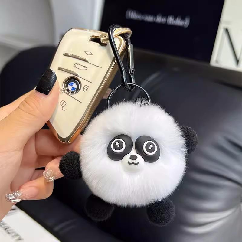 Cute Faux Rex Rabbit Fur Red Panda Keychain Plush Toy Creative Car Bag Pendant Backpack Charm Doll Accessory