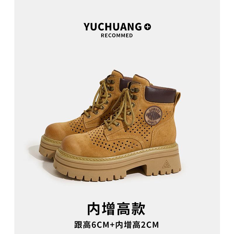 White Deer Summer Limited Hollow Martin Boots Women's New Outdoor Mountaineering Rhubarb Boots Top Pigskin Tooling Boots