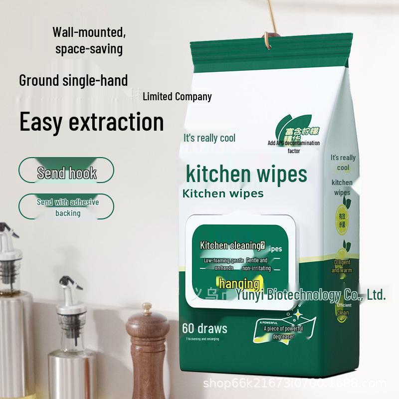 Premium Kitchen Wet Wipes: Oil & Stain Removal, Range Hood Cleaning, Enlarged & Thickened, 60 Disposable Sheets 01