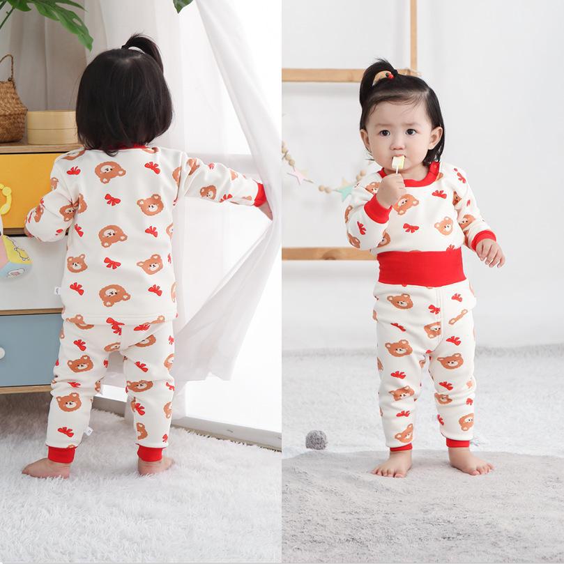 Baby-Unterwäscheset aus Samt mit hoher Taille: Jungen & Mädchen Pyjamas mit Bauchschutz für Herbst-Winter