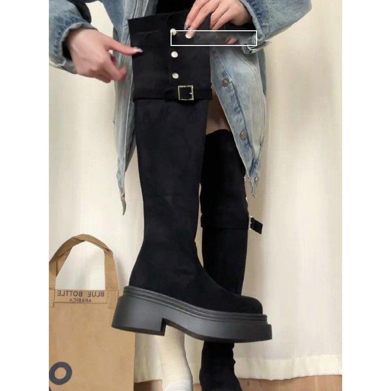 Boots Children's Autumn and Winter 2025 New Two Wear Folded Thick Heel Over Knee Thick Skinny Boots Knight Boots Women