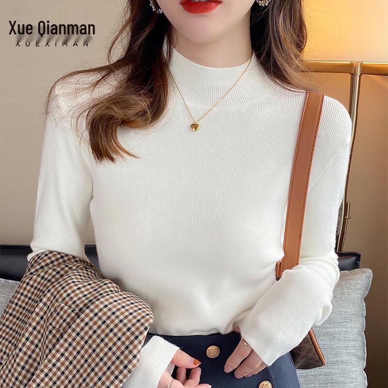 Xueximan Women's Autumn/Winter Semi-High Neck Slim-Fit Knit Top
