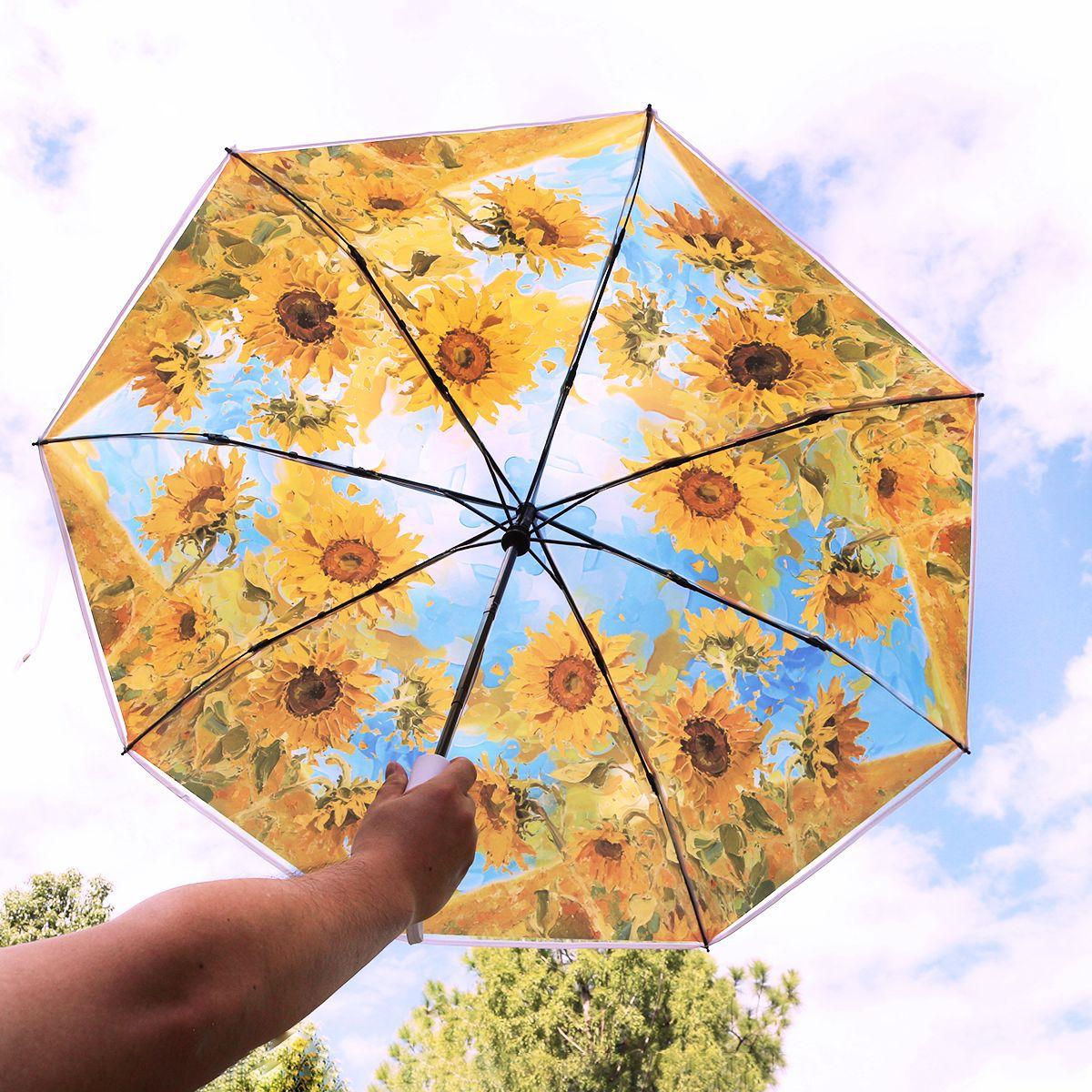 

Sunflowers Oil Painting Sun Rain Female Umbrella Folding Full Automatic Windproof Men Umbrella For Painting Lover full-fiber&8K