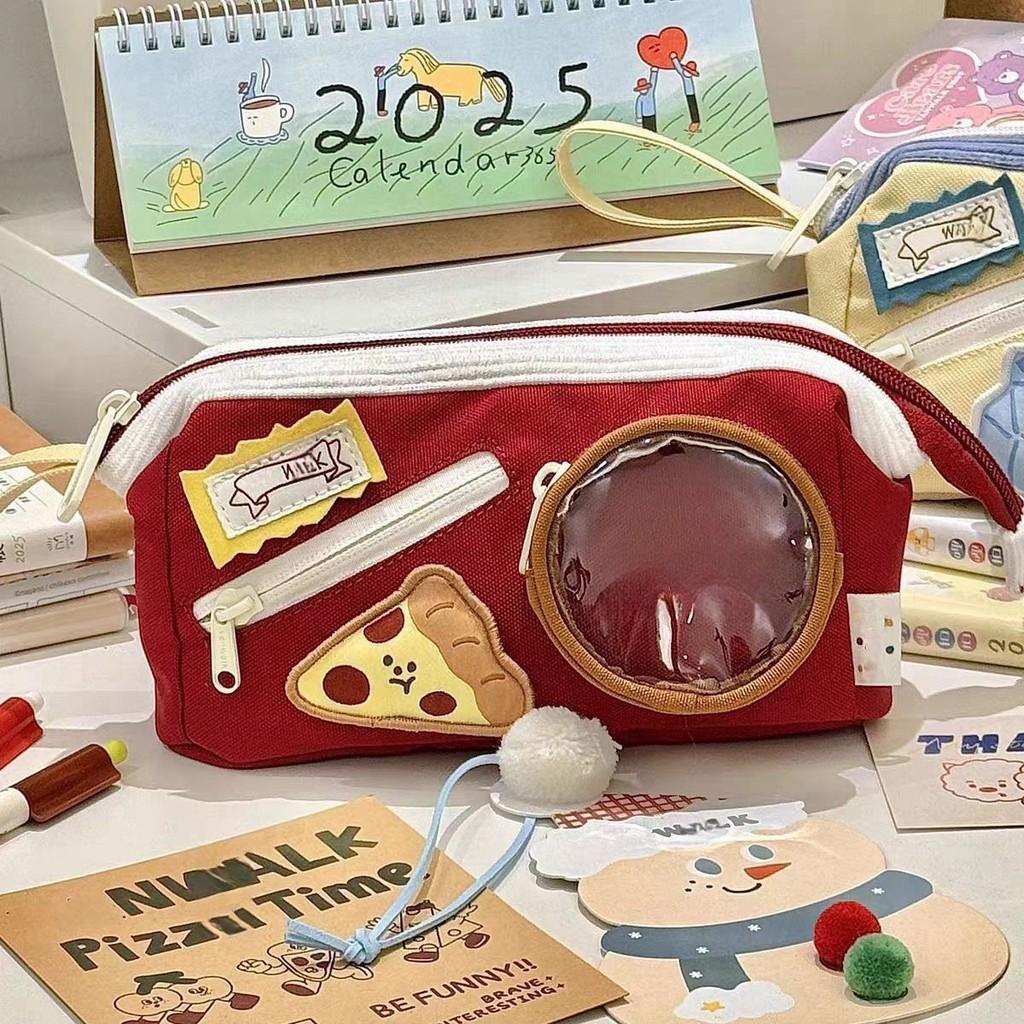 Cute Food Theme Canvas Pencil Case With Large Capacity For Students And Office Use