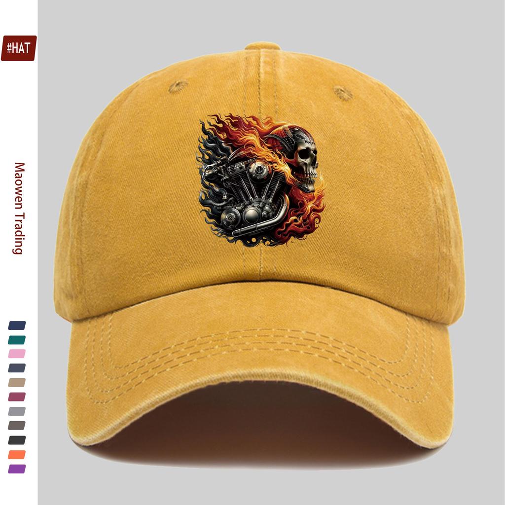 pc Fashion Flame Biker Skull Print Baseball Cap Party and Racing Decorative Sun Hat Multiple Colors Available Home Leisure D