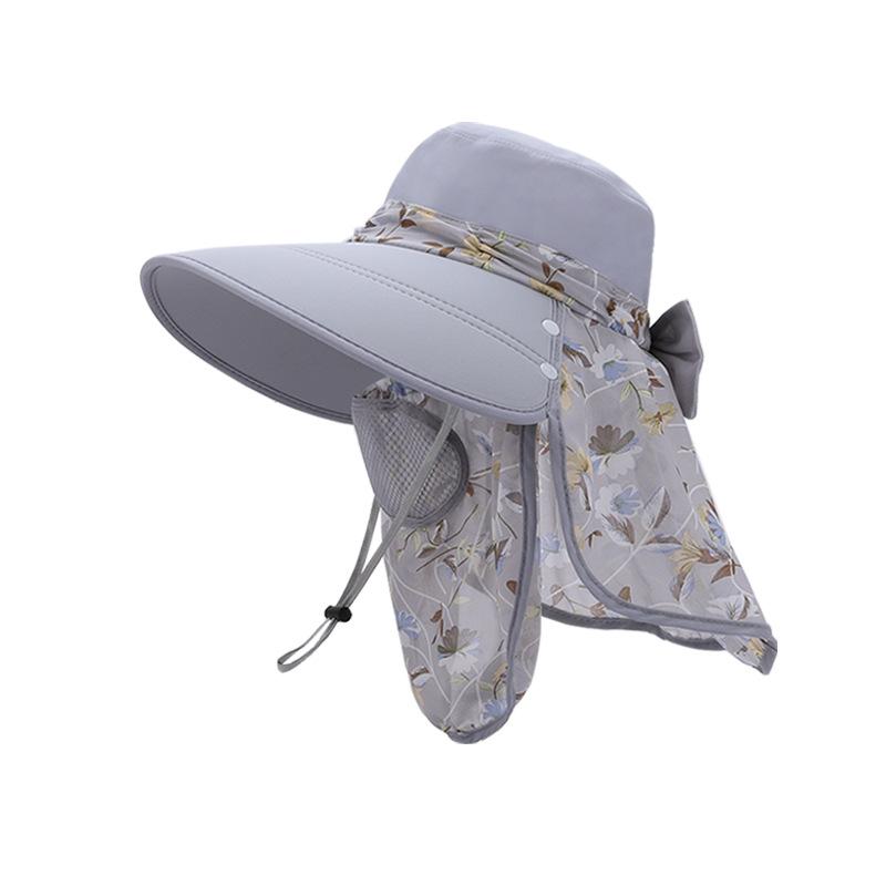 

Summer sun protection hat women outdoor tea picking big eaves shawl neck protection sun hat removable face mask bucket hat