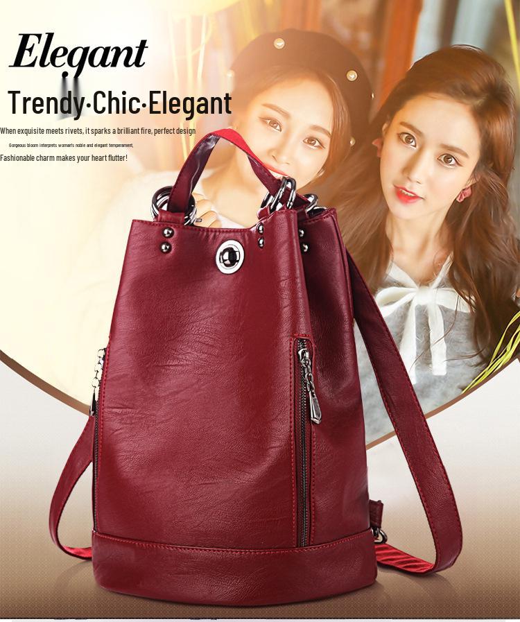 Korean Style Women's Soft Leather Backpack - Large Capacity, Versatile, for Autumn/Winter.
