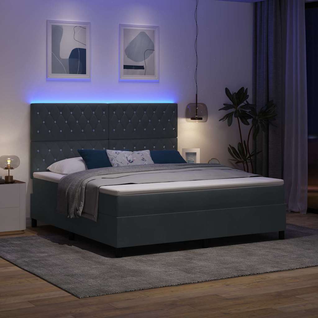LED Box Spring Bed with Mattress Dark Gray 180 x 200 cm Velvet