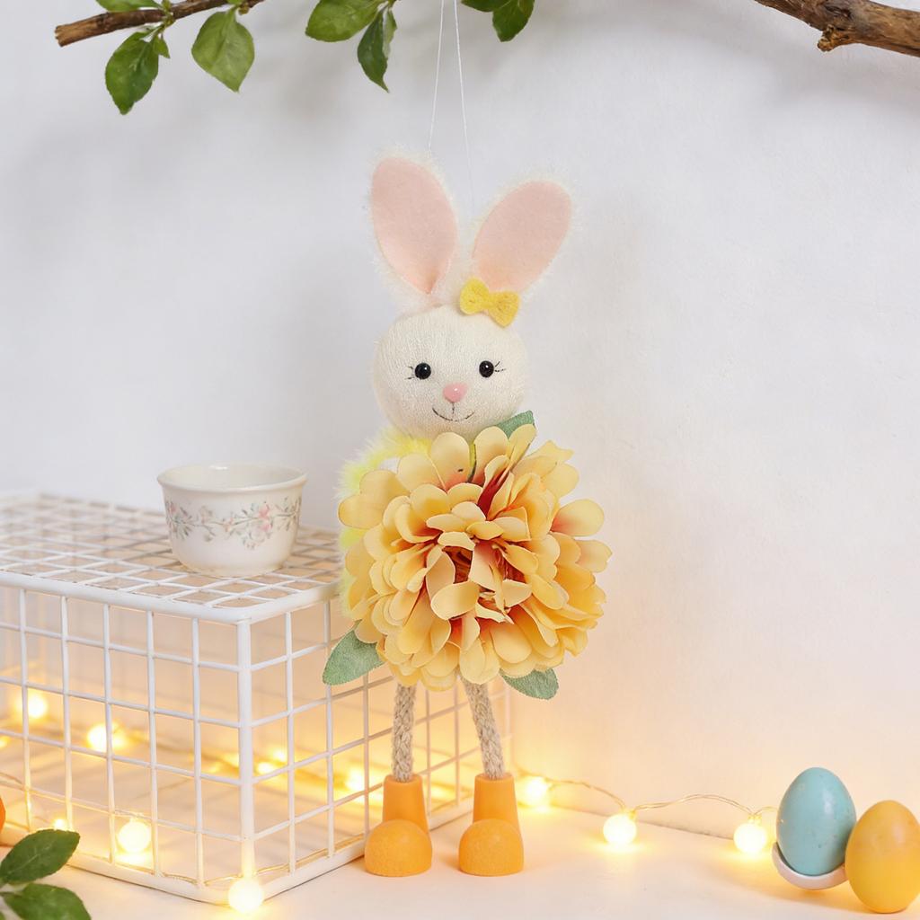 2026 New Easter Decorations 20cm Easter Rabbit with Flower Hanging Ornaments Holiday Spring Party Decorations Gifts for Kids