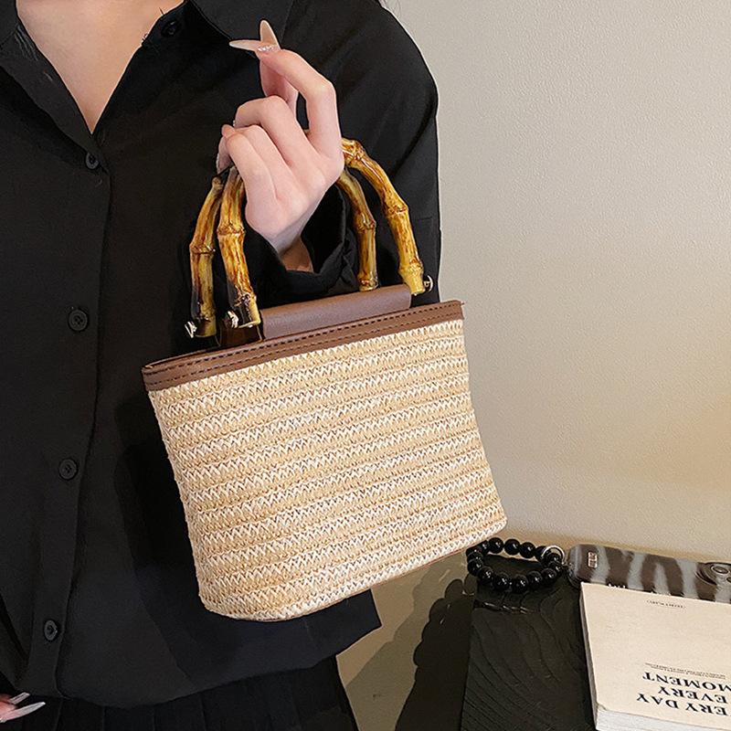 Bamboo Straw Woven Bag Women'S Summer Travel With Casual Handbag Retro High-End Messenger Bag Bag