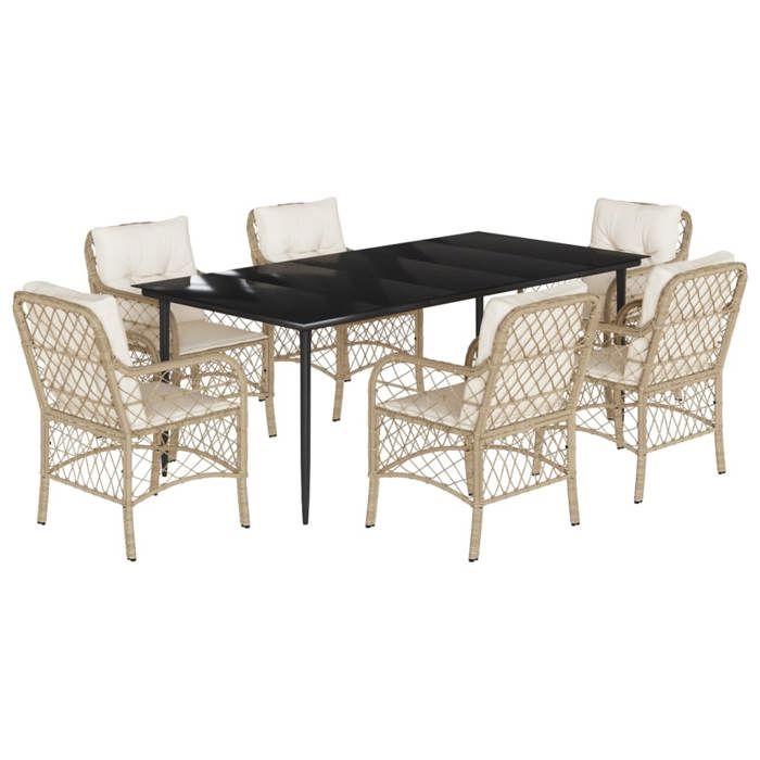 VidaXL Garden Dining Set with Cushions 7 Pcs, Patio Table and Chairs, Outdoor Furniture Terrace, Modern, 3212143
