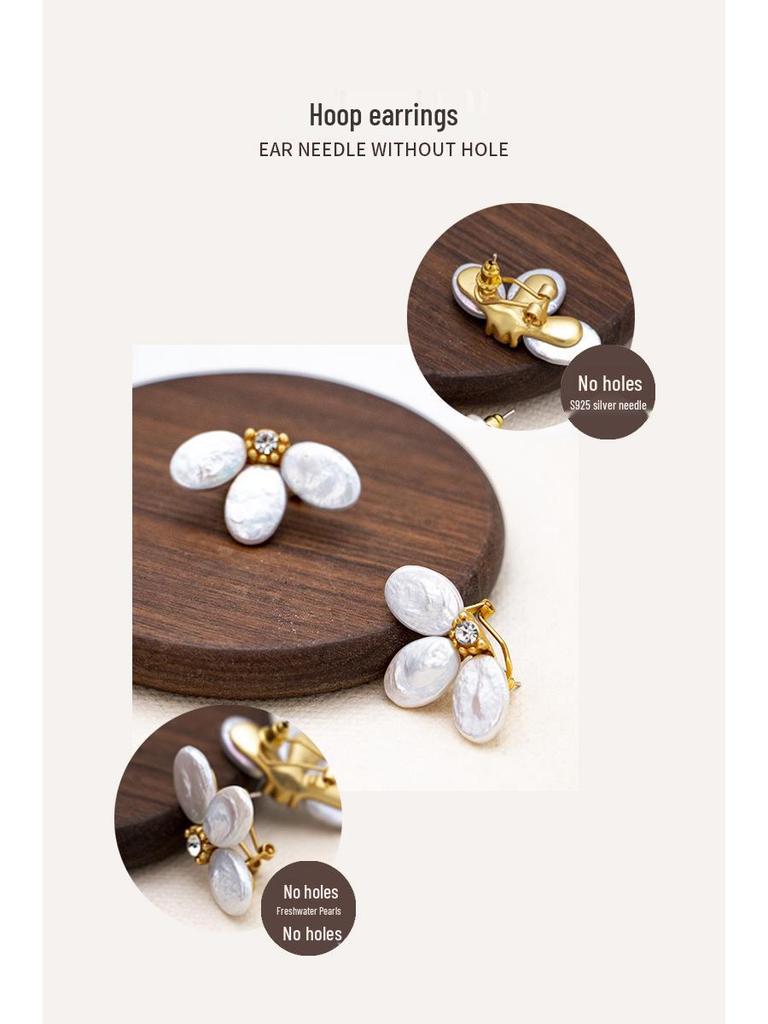 Light Luxury Baroque Pearl and Floral Stud Earrings