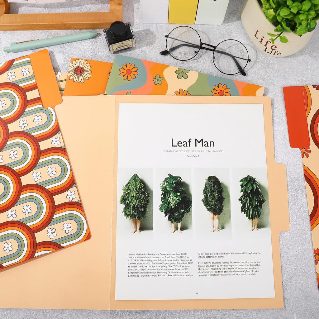 Boho Floral File Folders 12 Pack Retro Rainbow Flower Letter Size File Pockets with 1/3 Cut Tab for Office Classroom File Organizer, 9.5 x 11.5 Inch