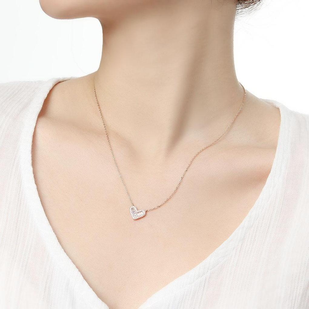 925 Silver Gold Plated Shiny Heart Necklace