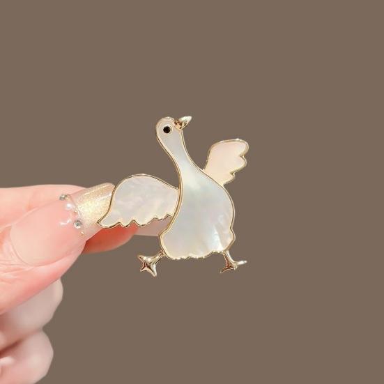Brooch Pin, 3D Goose Design Lapel Pin with Mother-of-Pearl Inlay, Wear-Resistant Thick Coating Strong Buckle Pin for Coats Sweaters Gift