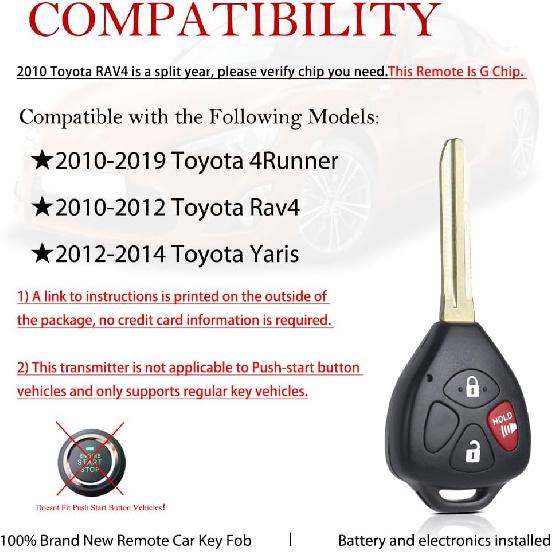 MechanMagic Key Fob Remote Replacement Fits for 2010 2011 2012 2013 2014 2015 2016 2017 2018  Toyota 4Runner /Rav4/Yaris HYQ12BBY HYQ12BDC Keyless