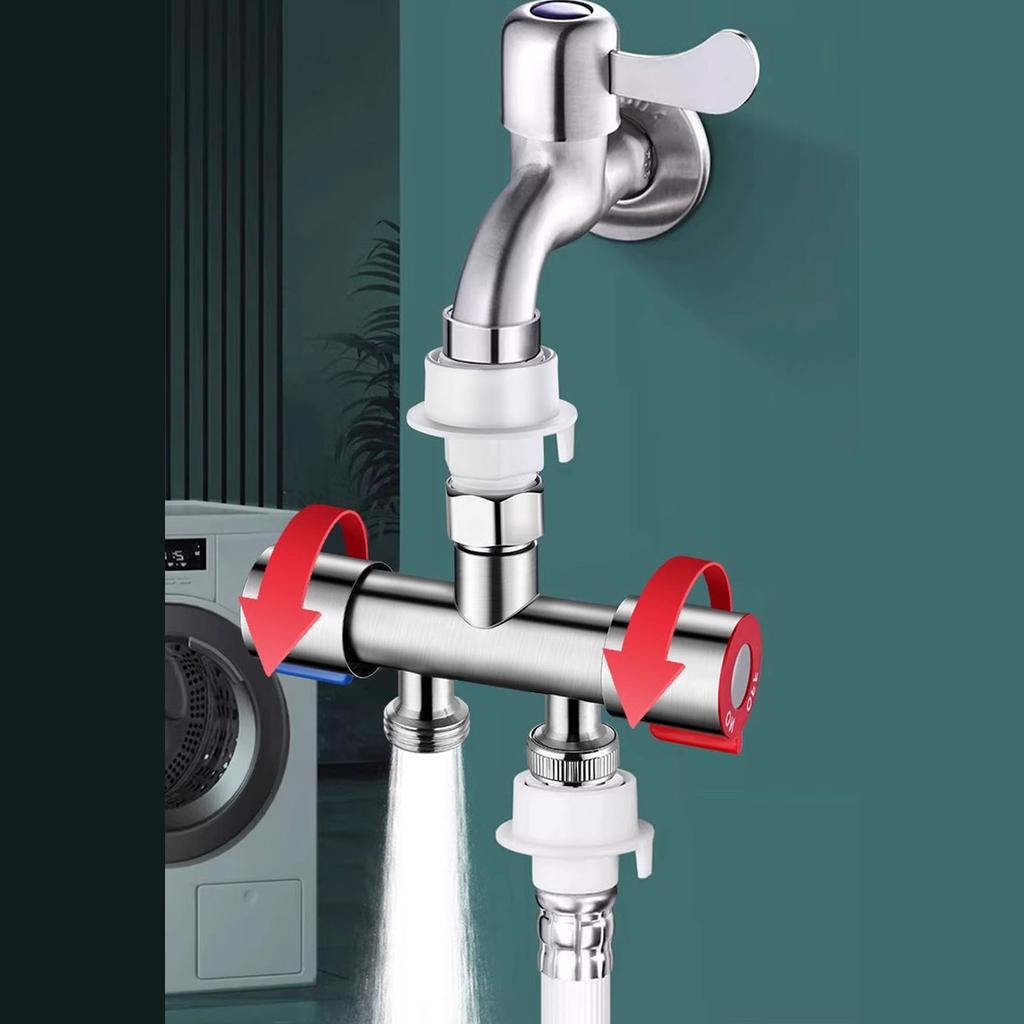 2 Way Hose Splitter G1Celsius2 304 Stainless Steel   Dual Control Leakproof Faucet Diverter Tap Splitter for Washing Machine Kitchen Garden
