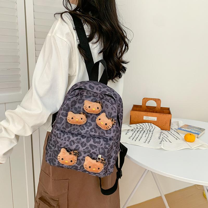 Schoolbag Plush Leopard Cat Backpack Kitty Cat Retro Mini Storage Bag Commuter Travel Babes Backpack