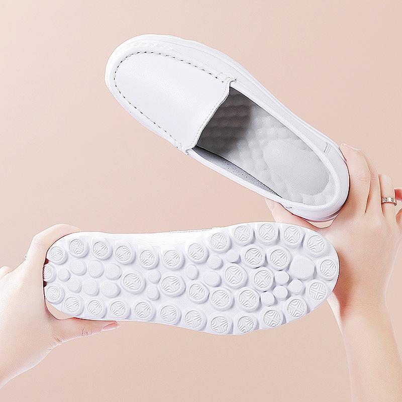 Genuine Leather Women Nurse White Shoes Comfort Women Walking Shoe Breathable Female Flats Footwear Platform Lightweight Slip-On