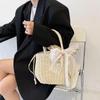 Yogodlns Summer New Lace Straw Handbag Female Large Capcacity Rattan Beach Bag Travel Vacation Bag Handmade Gilr Bucket Bag Tote