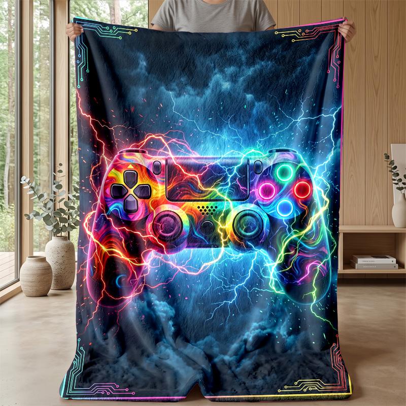 Neon Lightning Game Controllers Theme blanket Lightweight Warm Flannel Blanket Decorative Throw Blanket for Home Decoration