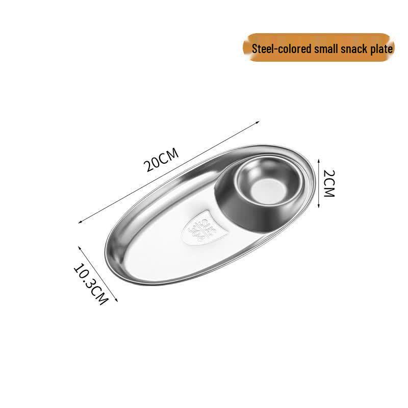 304 Stainless Steel Oval Dumpling & Snack Plate with Dipping Compartment