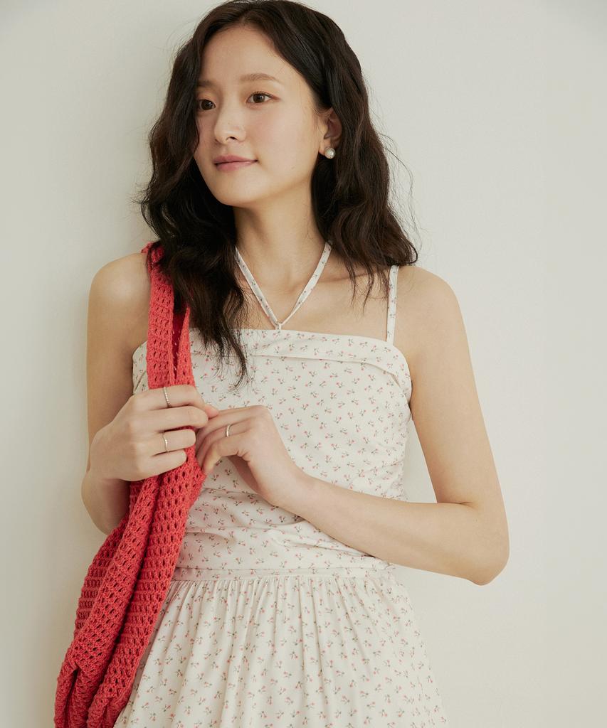 ADAUL Jelli Shirring Choker Pattern Mini Dress - Cream