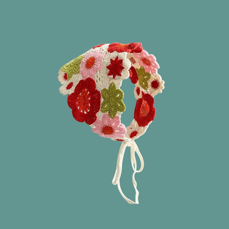 Daisy Knit Triangle Headscarf - Pure Cotton French Countryside Style Hairband for Women