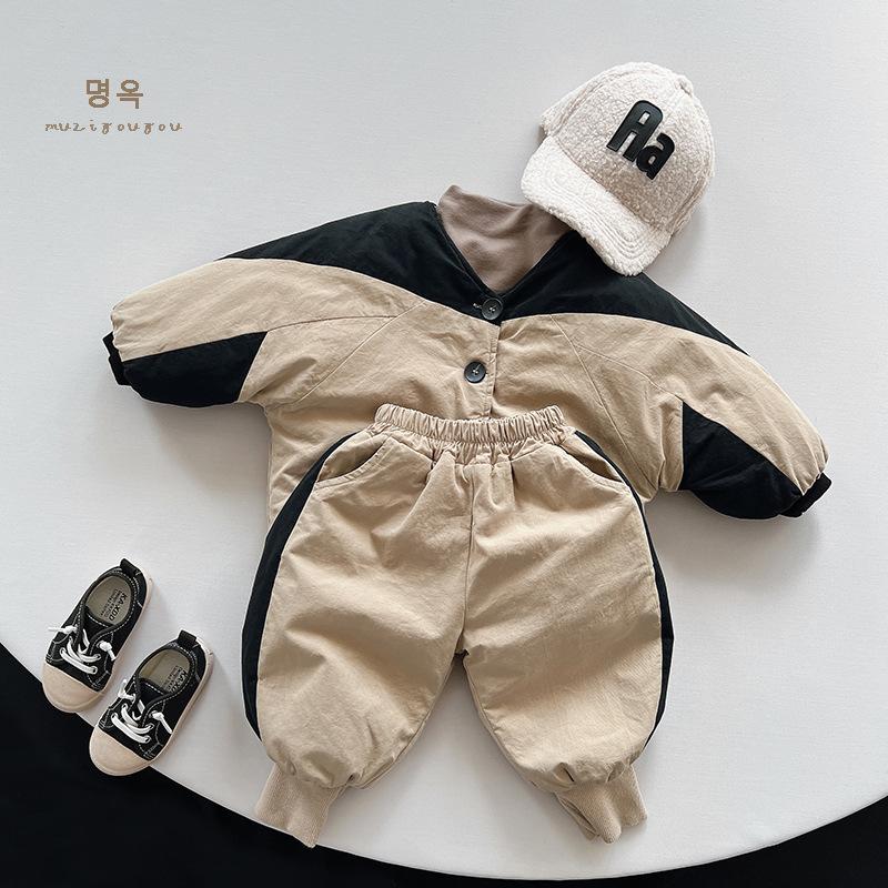 Kids Contrast Color Thickened Fleece Casual Long Pants For Boys And Girls