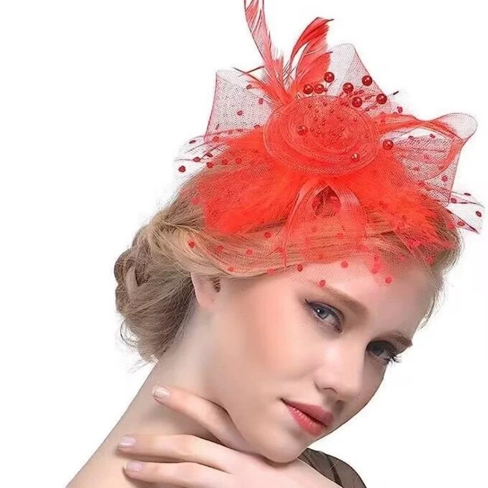 Exquisite Tea Party Mesh Hair Band Polka Dot Bride Headdress Party Feathers Fascinator Hat  Wedding