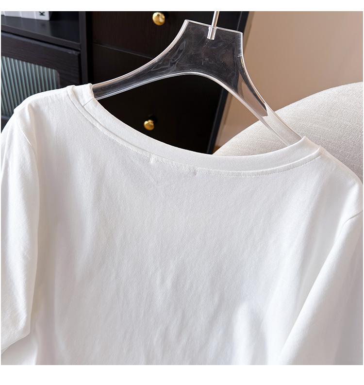 Damen Plus Size Rundhals Mittellanges Kurzarm Schlankmachendes T-Shirt (Größen 200/300/350 Jin)