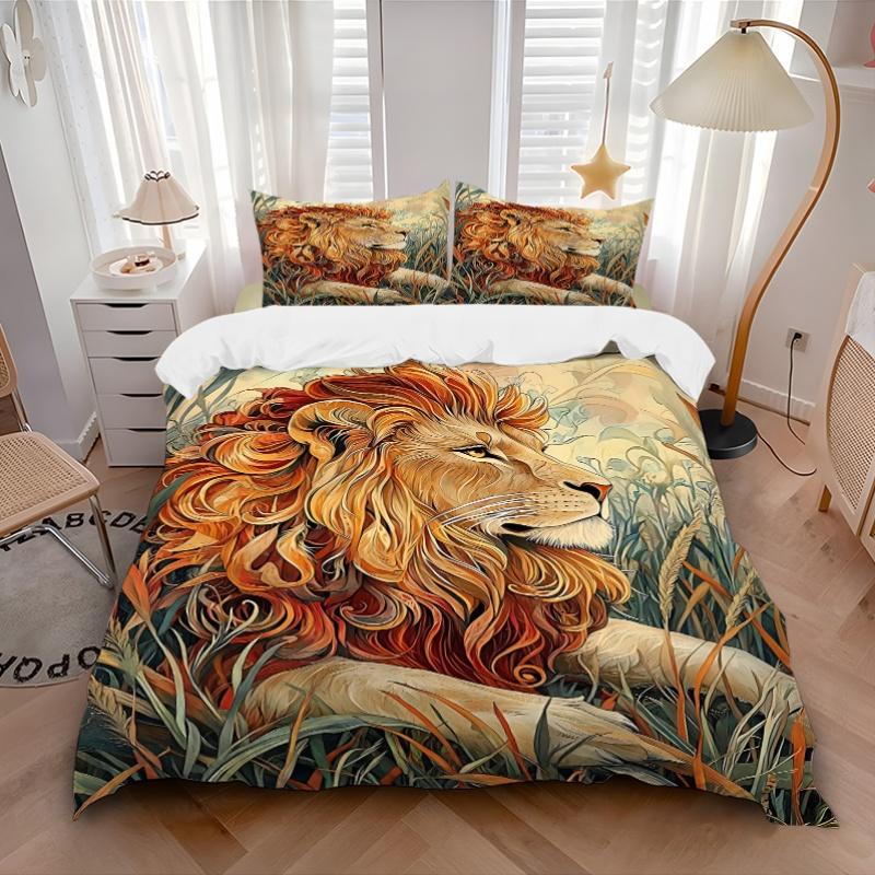 3pcs Bedding Set Lion Safari Includes 1 Comforter + 2 Pillowcases, Without Pillow Inserts, Soft Comfortable,a0909107