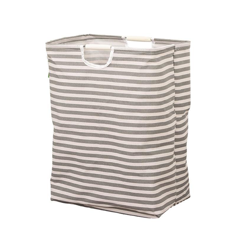 Foldable Fabric Dirty Clothes Basket Household Folding Portable Laundry Basket Bathroom Waterproof Storage Basket Wooden Handle
