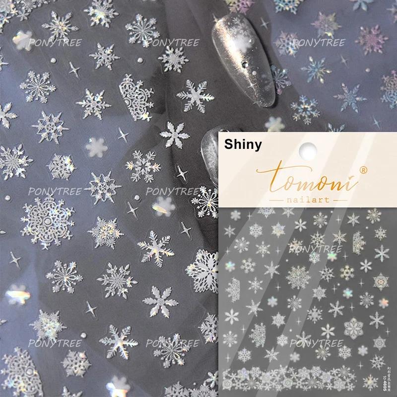Flying Snowflakes Cold Winter Geometric Hexagon Star Romantic Adhesive Nail Art Stickers Embossment Rhinestone Manicure Decals