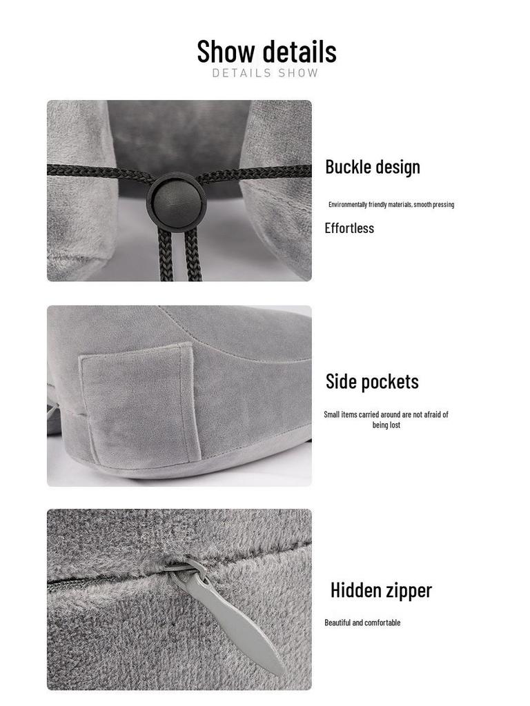 Cross-border H-shaped Crystal Velvet Inflatable Travel Pillow with Hat for Office and Portable Naps