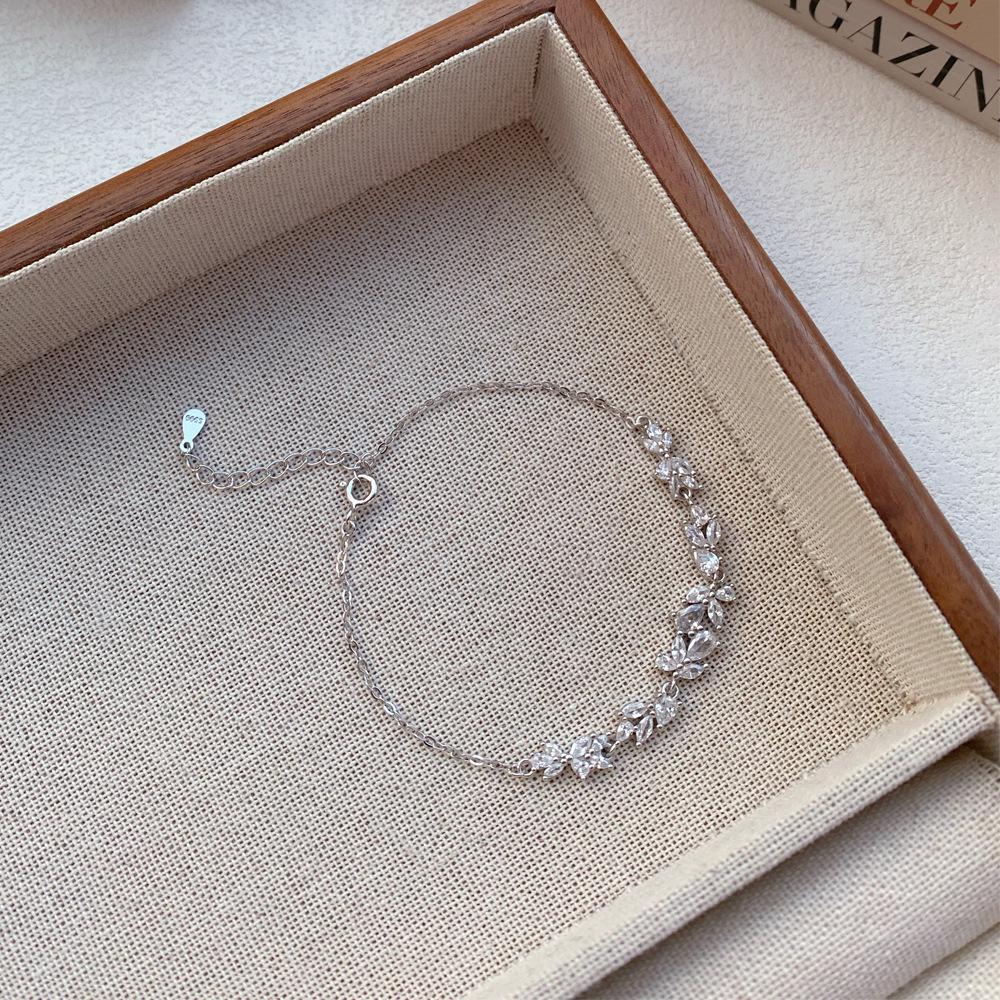 Sterling Silver Wisteria Flower Zircon Bracelet - Elegant Luxury Design for Women Pure Silver