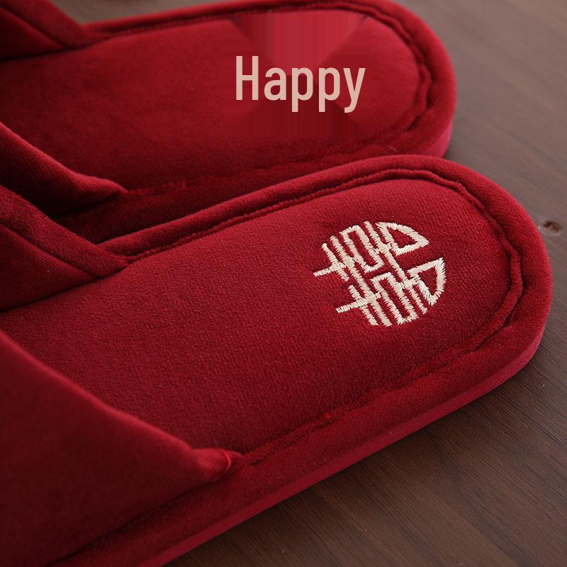 Festive Red Bride & Groom Wedding Slippers - Summer Dowry Gift Pair